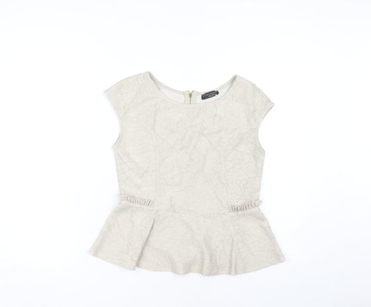 Zara Women Beige Blouse Cap Sleeve Round Neck