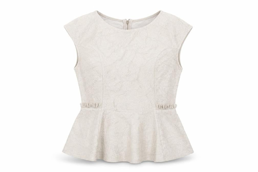 Zara Women Beige Blouse Cap Sleeve Round Neck