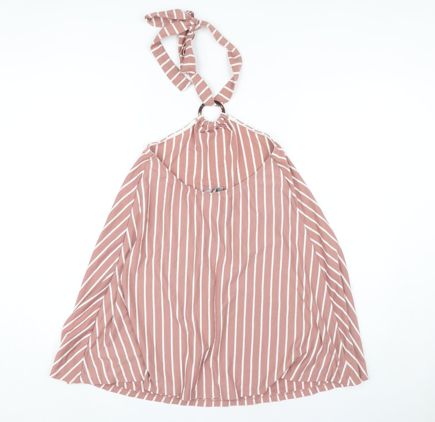 ASOS Women's Pink Striped Halter A-Line Dress Size 8