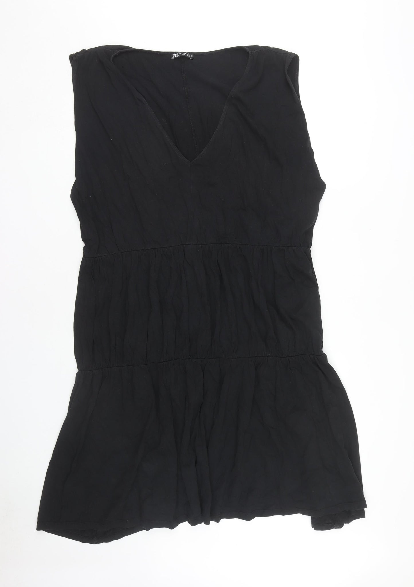 Zara Women Black Sleeveless V-Neck Dress XL