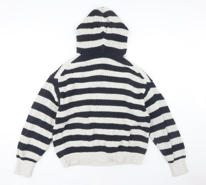 Zara Women's M Black Striped Hooded Pullover Jumper