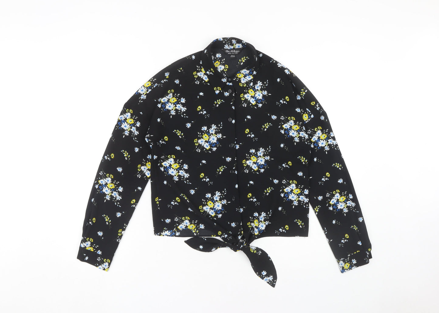 Miss Selfridge Floral Button-Up Shirt, Black, Size 8
