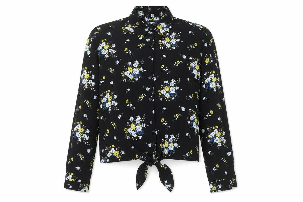 Miss Selfridge Floral Button-Up Shirt, Black, Size 8