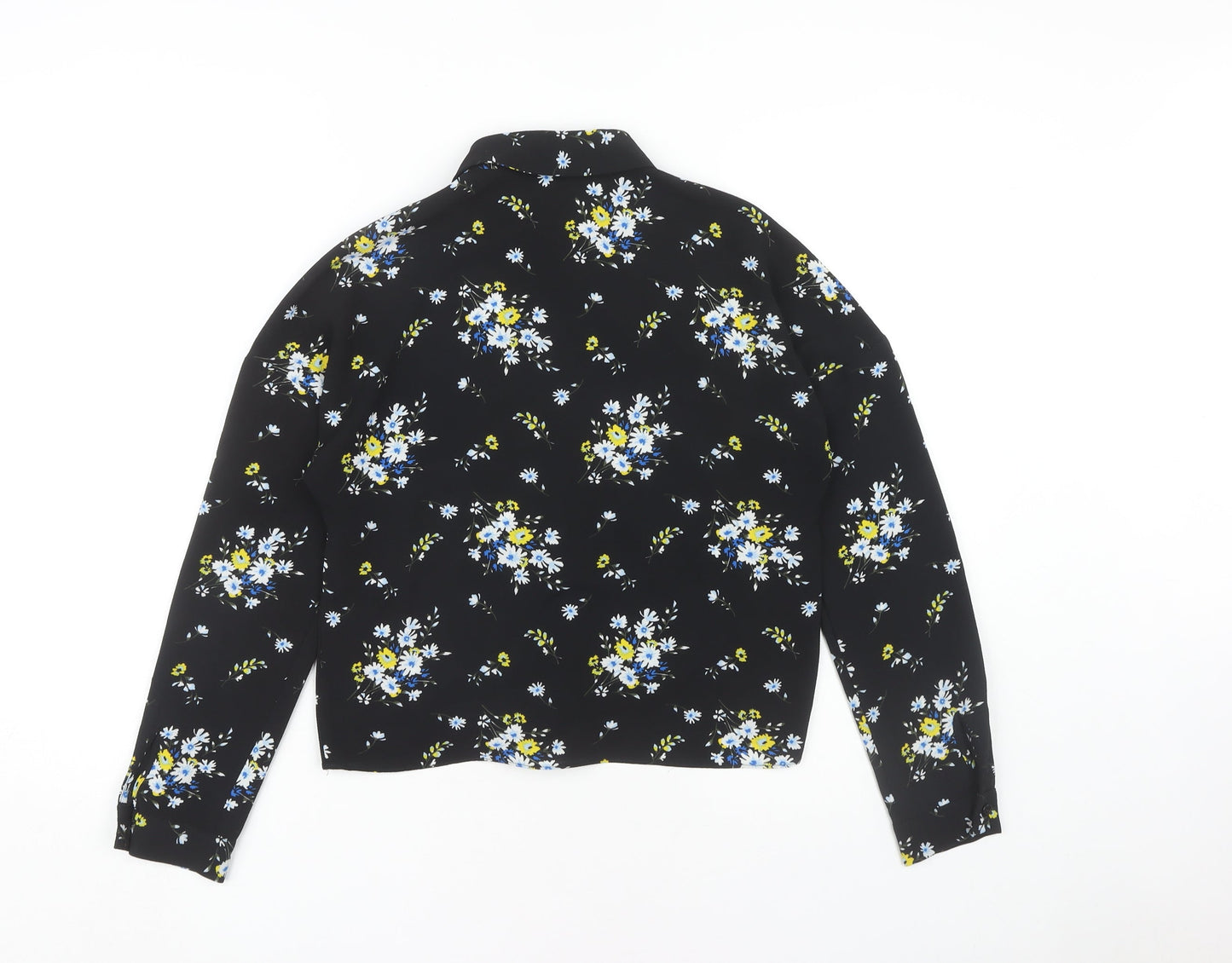 Miss Selfridge Floral Button-Up Shirt, Black, Size 8