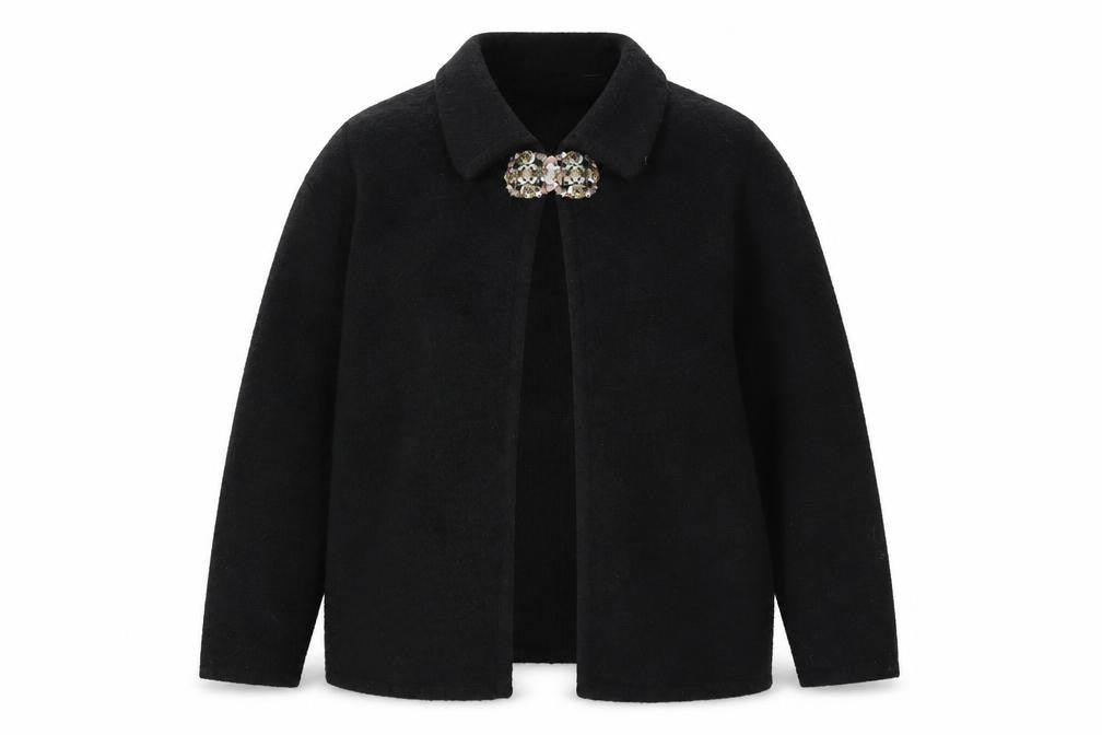 Eastex Women's Black Cardigan, Collared Wool Blend L