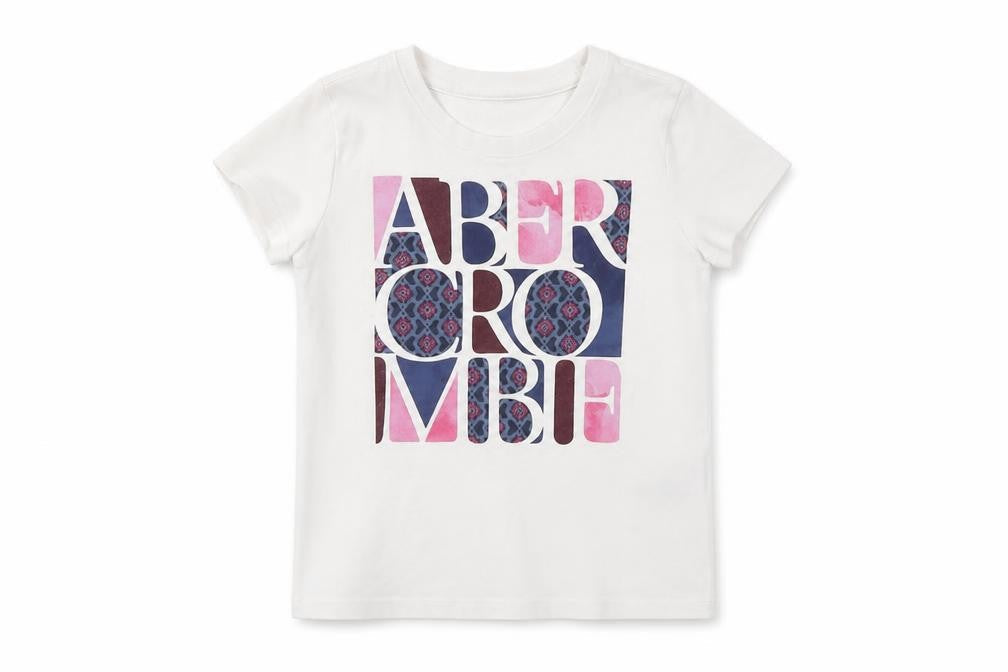 Abercrombie & Fitch Girls White Graphic T-Shirt 3-4 Years