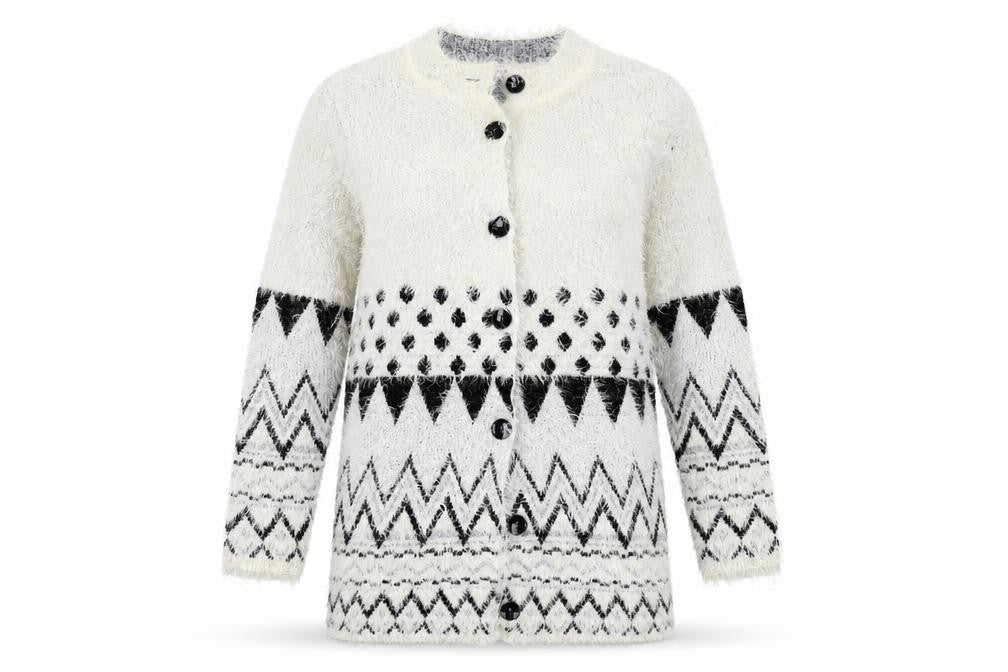 Damart Women's White Geometric Cardigan M