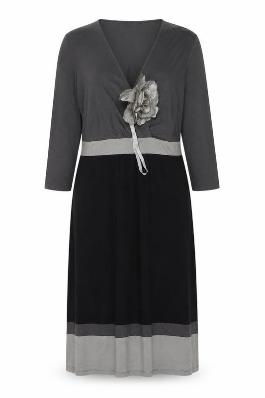 Boden Women's Black Grey Wrap Dress, Size 14, 3/4 Sleeve