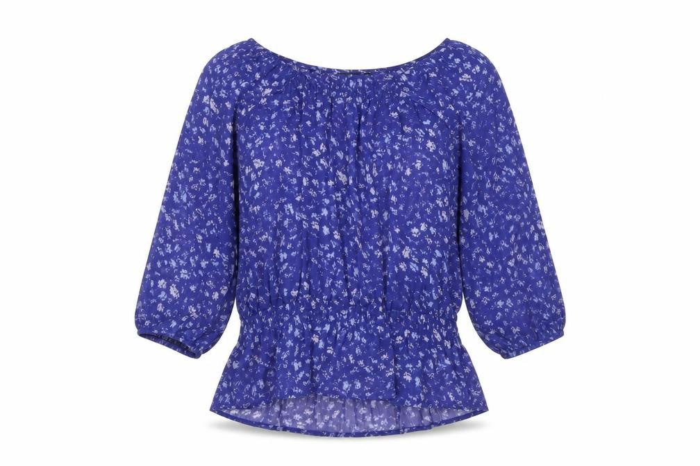 Fransa Women's Blue Floral Tunic Blouse M