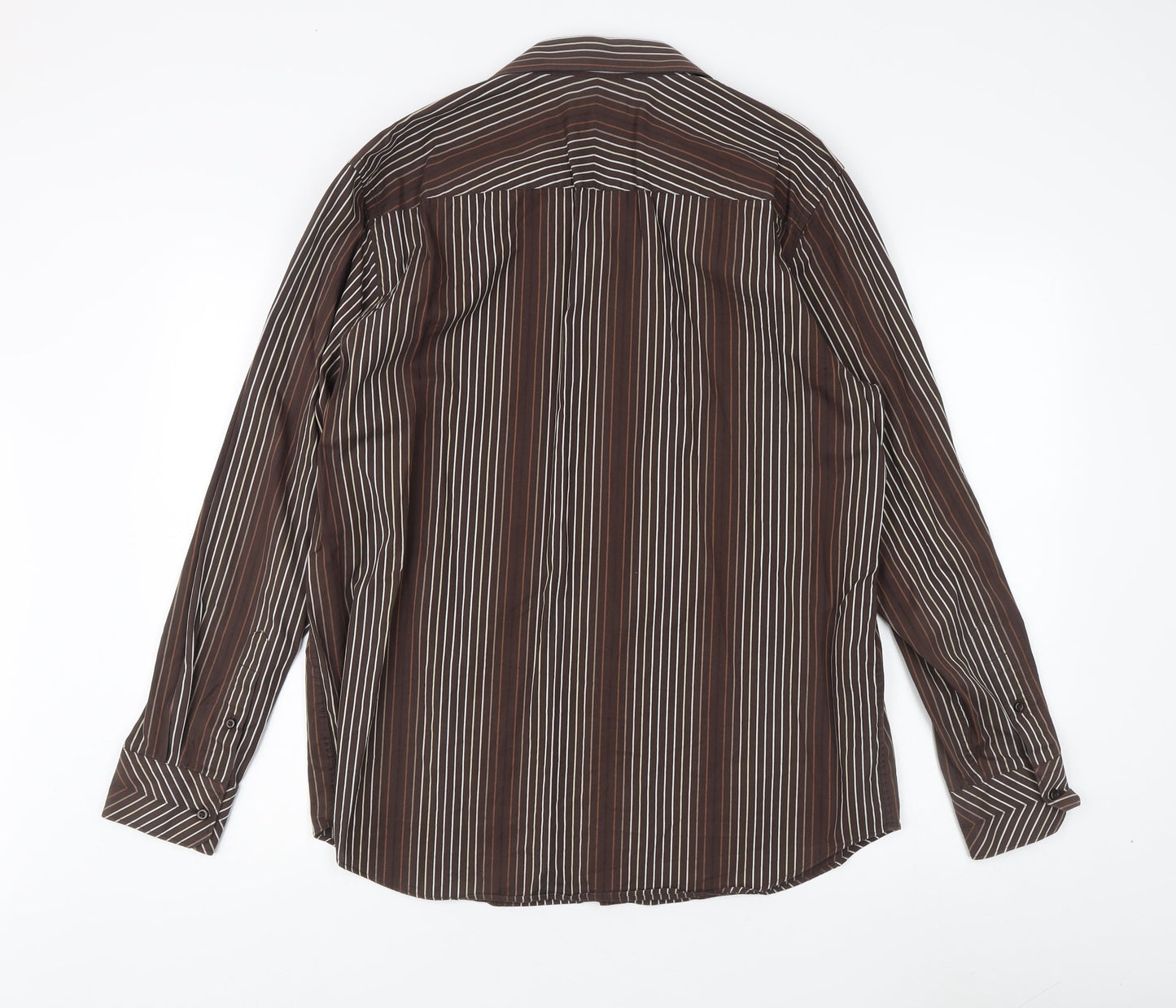 Jeff Banks Men's Brown Striped Dress Shirt L