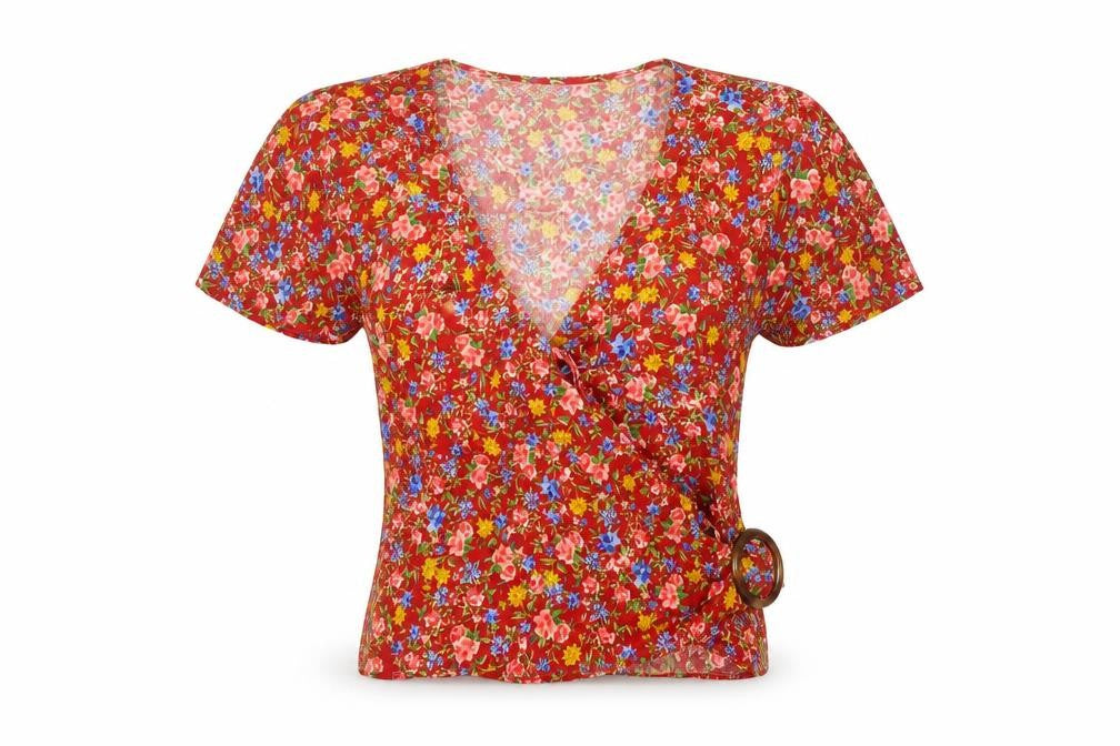 New Look Women's Multicoloured Floral Wrap Blouse - Size 8