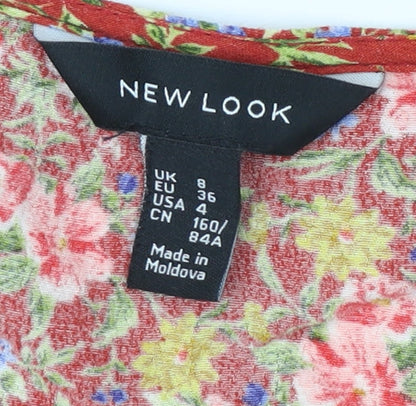 New Look Women's Multicoloured Floral Wrap Blouse - Size 8