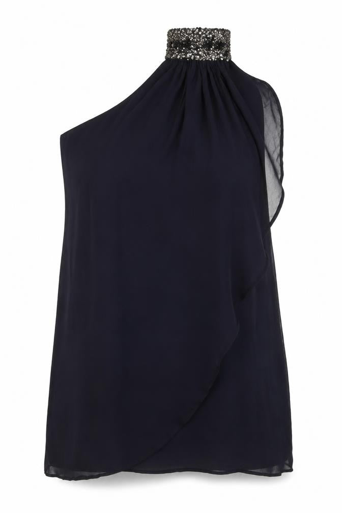 French Connection Women’s Black One Shoulder Beaded Top
