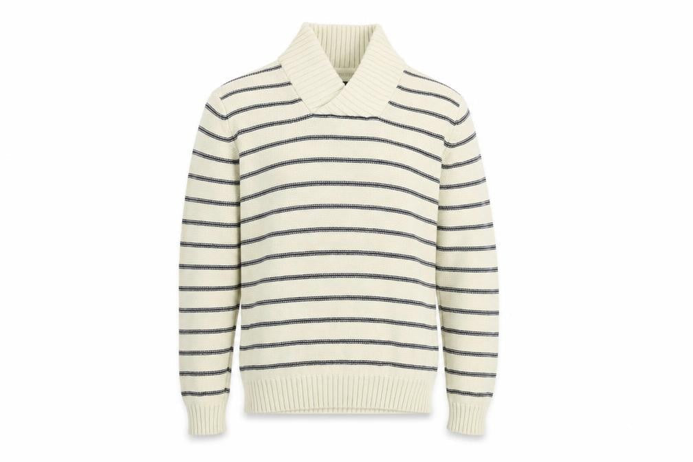 H&M Men’s Beige Roll Neck Striped Pullover - Size L