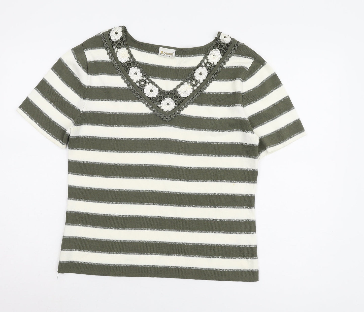 Roman Originals Women's Green Striped T-Shirt M