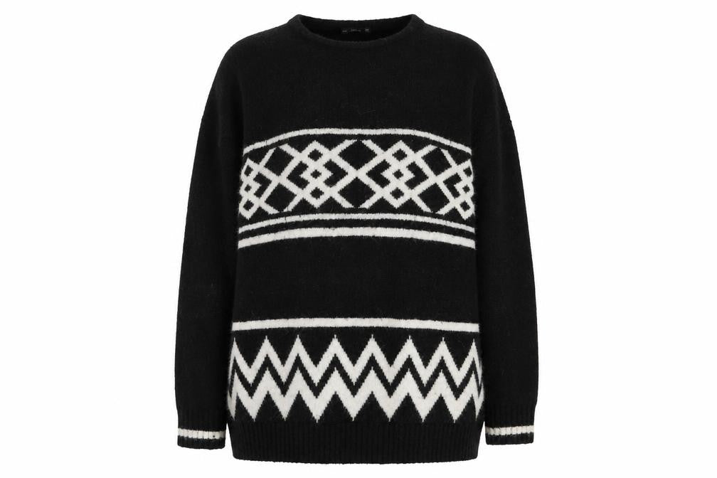 Zara Women's Black Geometric Knit Jumper Size S