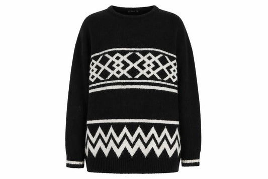 Zara Women's Black Geometric Knit Jumper Size S