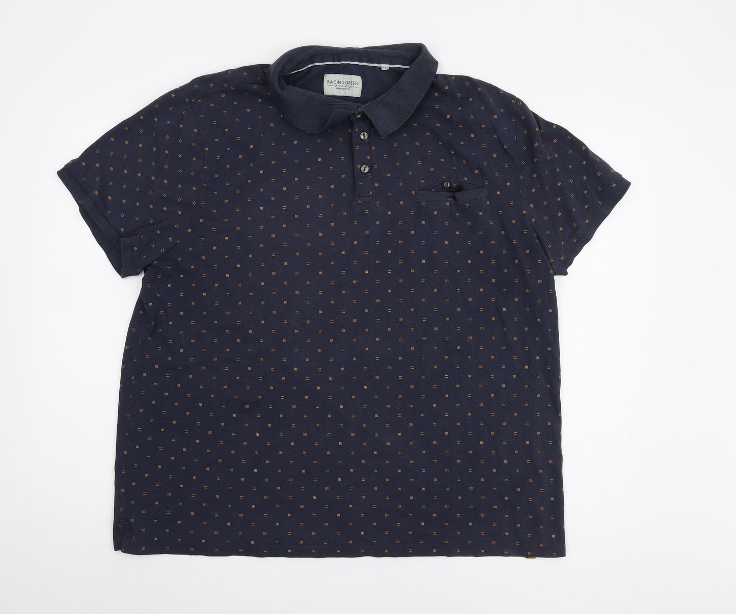 Racing Green Men's Blue Geometric 2XL Polo Shirt