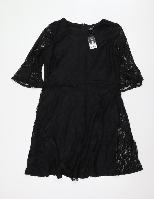Wallis Women's Black Lace A-Line Dress Size 14