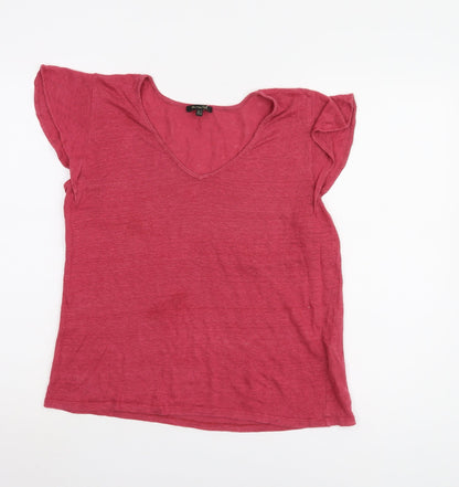 Additional front view of Massimo Dutti Women's Red V-Neck T-Shirt, size 12
