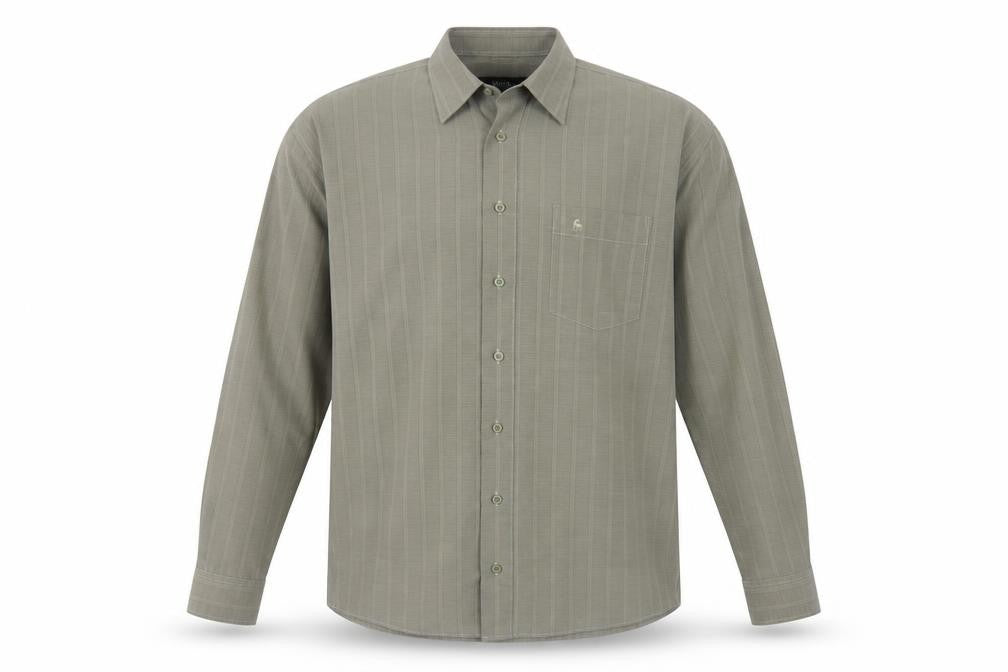 Melka Men's Grey Striped Button-Up Shirt - Size M