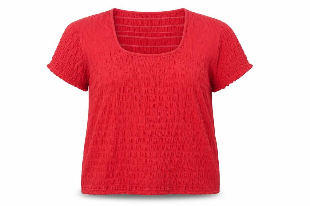 Afibel Women's Red Square Neck Relaxed T-Shirt