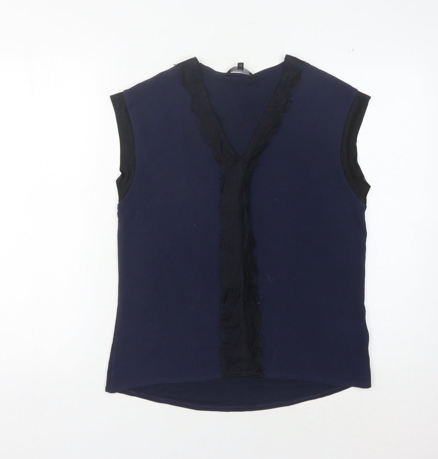 Next Women's Blue Lace Accents V-Neck Blouse Size 10