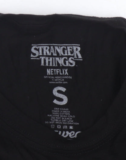 Preloved Stranger Things Unisex Black Graphic T-Shirt S - Detail
