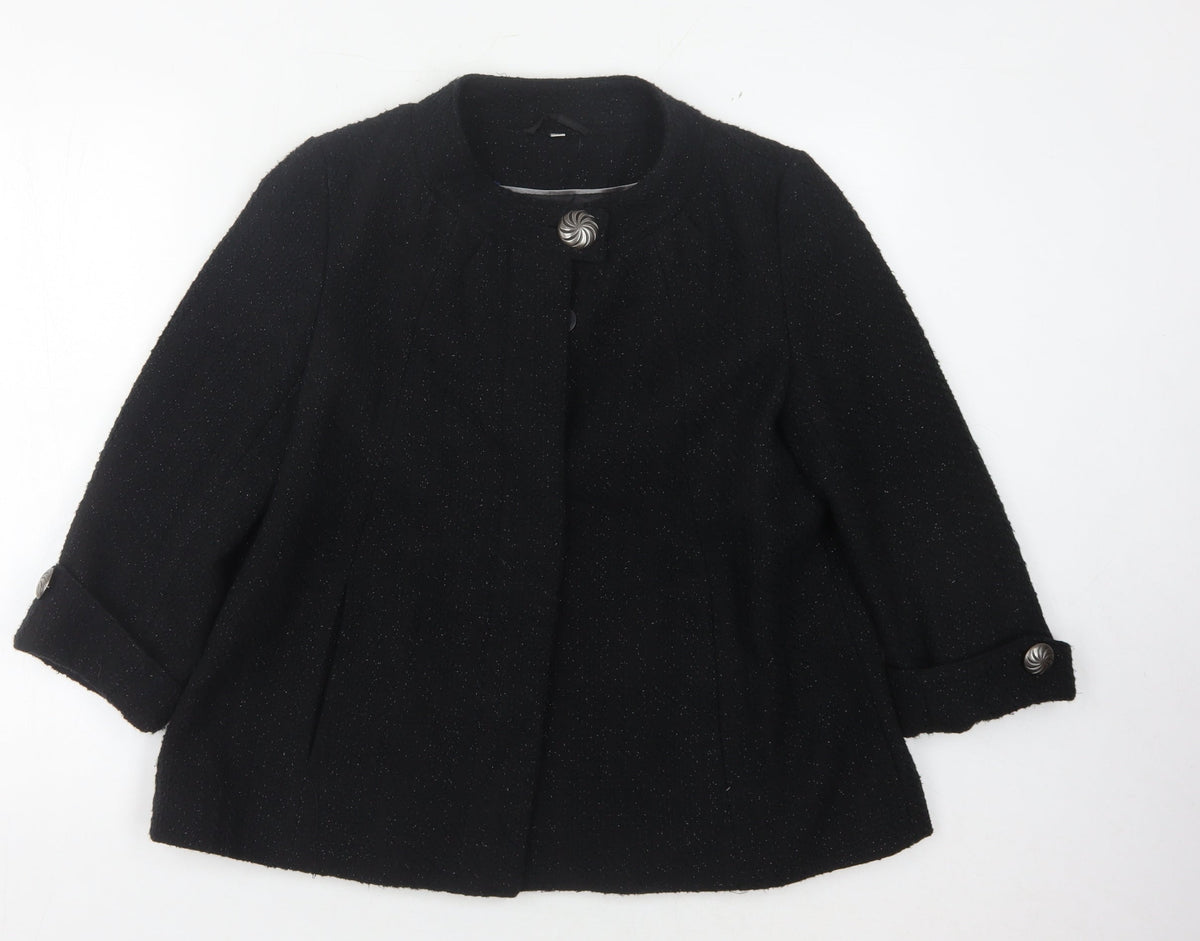 Klass Collection Women's Black Mid-Length Coat 3/4 Sleeve