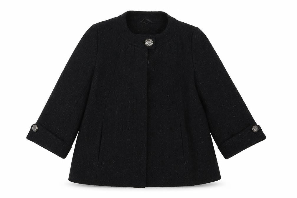 Klass Collection Women's Black Mid-Length Coat 3/4 Sleeve