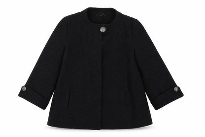 Klass Collection Women's Black Mid-Length Coat 3/4 Sleeve