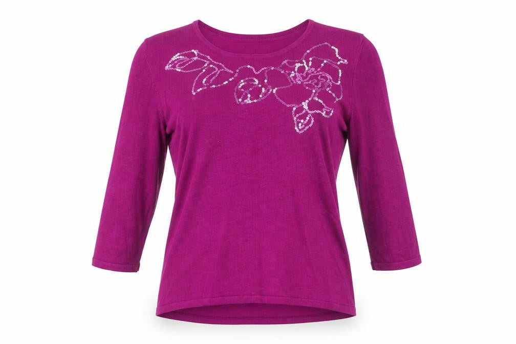 Eastex Women's Purple Sequin Floral Pullover Jumper, Size 12