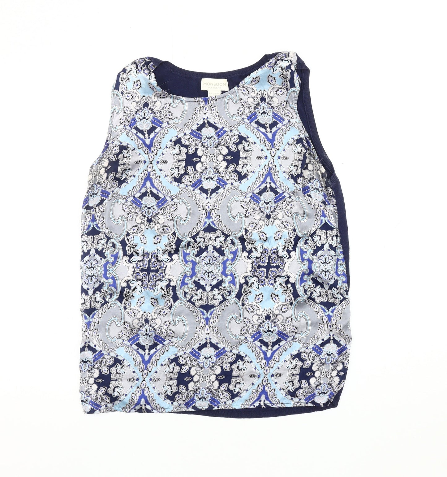 Monsoon Women's Blue Geometric Silk Blend Tank 14