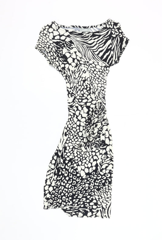 Wallis Women's Black Animal Print Bodycon Dress, Size 10