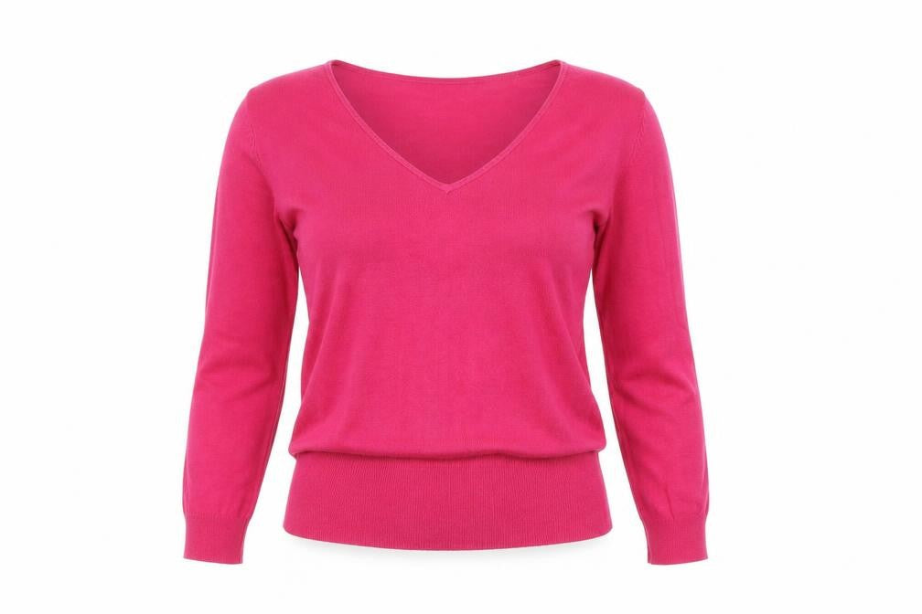 Jeff Banks Women's Pink V-Neck Pullover Jumper M