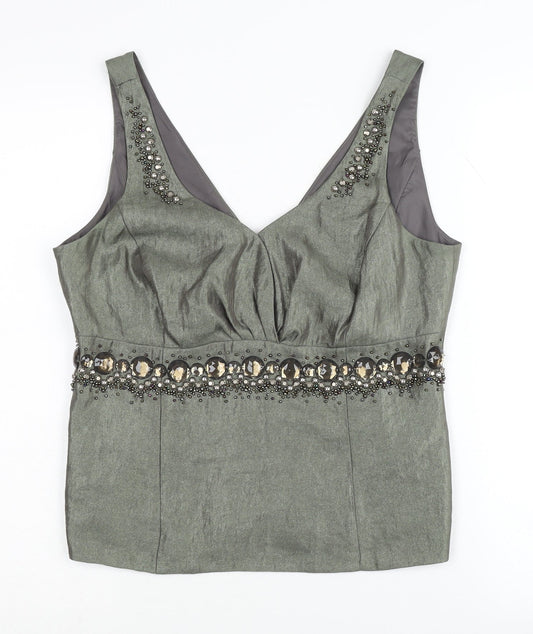 Next Women's Green Beaded Blouse, Size 14, Sleeveless