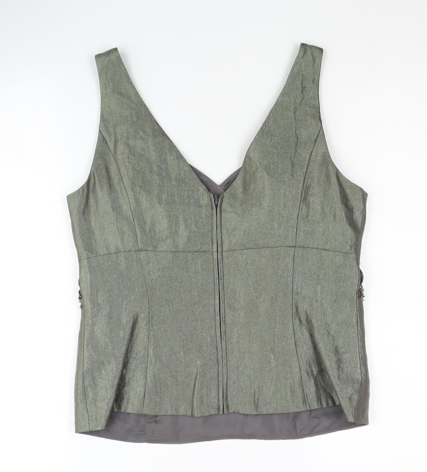 Next Women's Green Beaded Blouse, Size 14, Sleeveless