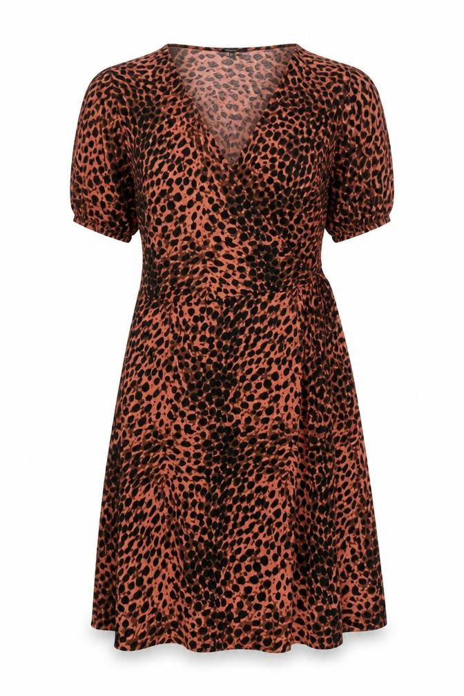 Next Women's Brown Animal Print Short Sleeve Dress