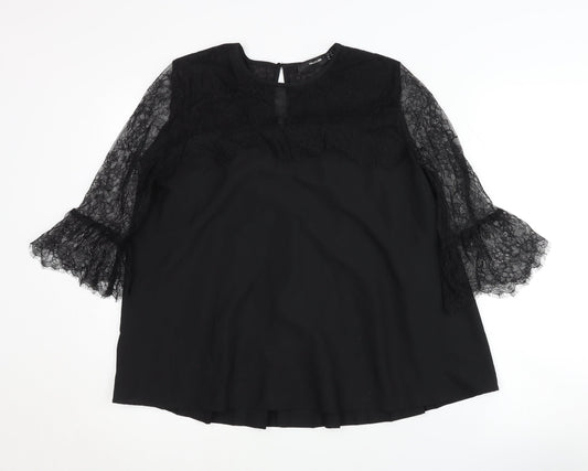 Hallhuber Women's Black Lace Tunic Blouse Size 10