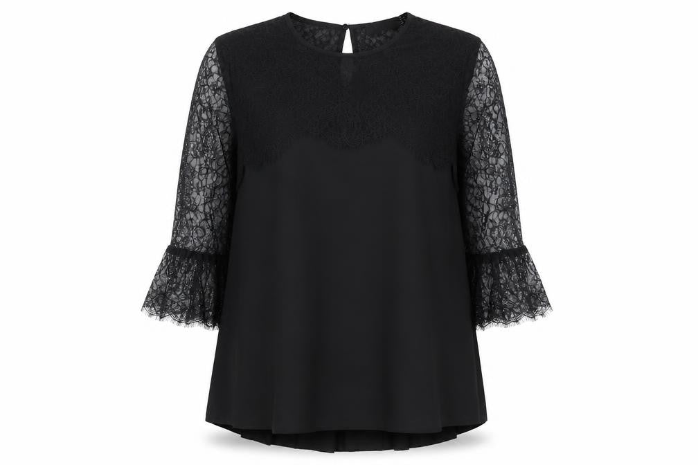 Hallhuber Women's Black Lace Tunic Blouse Size 10