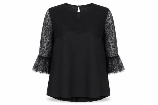 Hallhuber Women's Black Lace Tunic Blouse Size 10
