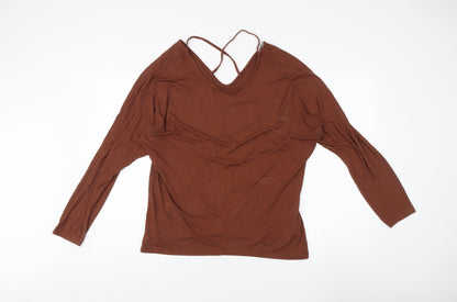 Additional front view of Jacqueline de Yong Women's Brown V-Neck Top XL