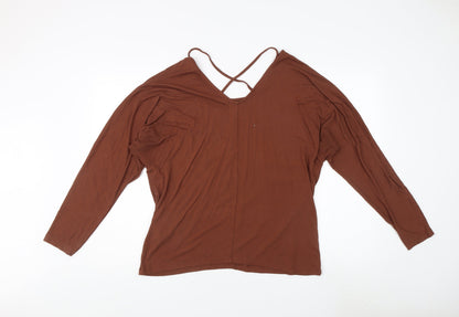 Back view of Jacqueline de Yong Women's Brown V-Neck Top XL