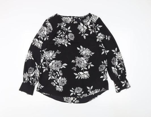 Debenhams Women's Black Floral Tunic Blouse Size 14