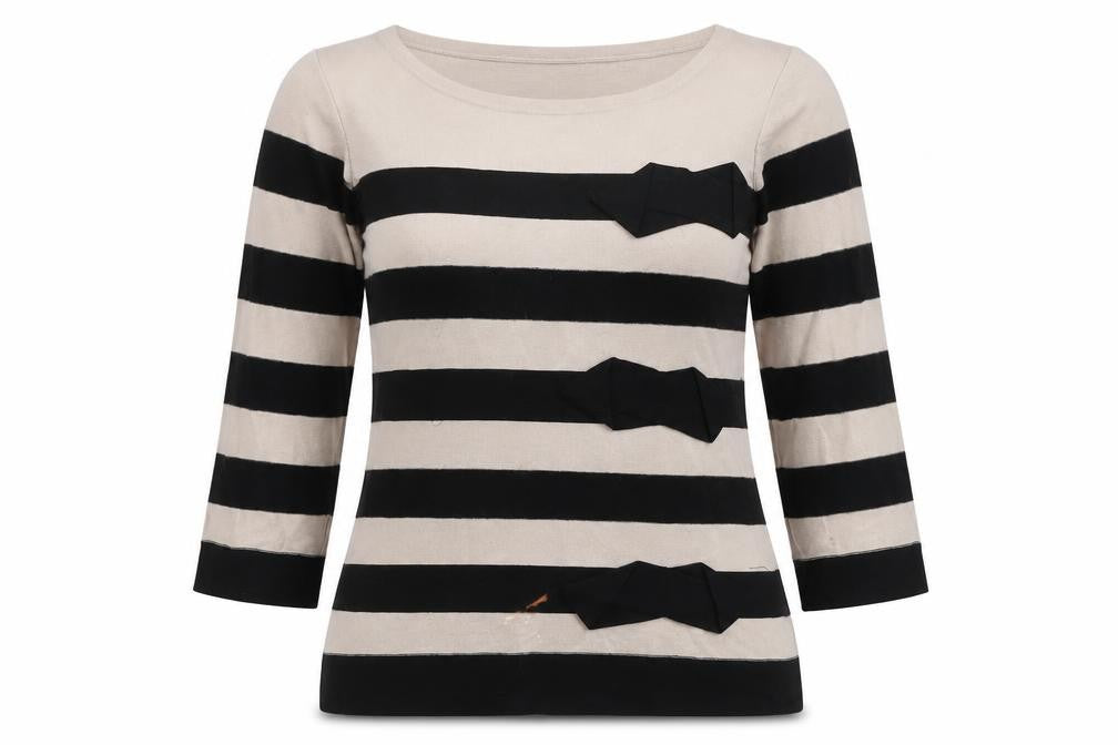 Jaeger Women's Black Beige Striped Pullover M