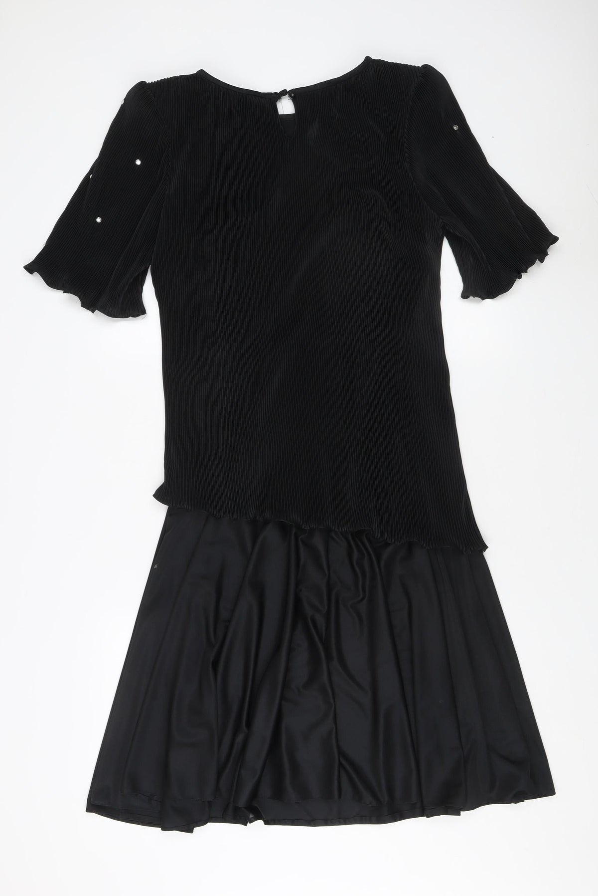 Classic Woman Black Beaded Dress Size 12 Flutter Sleeve