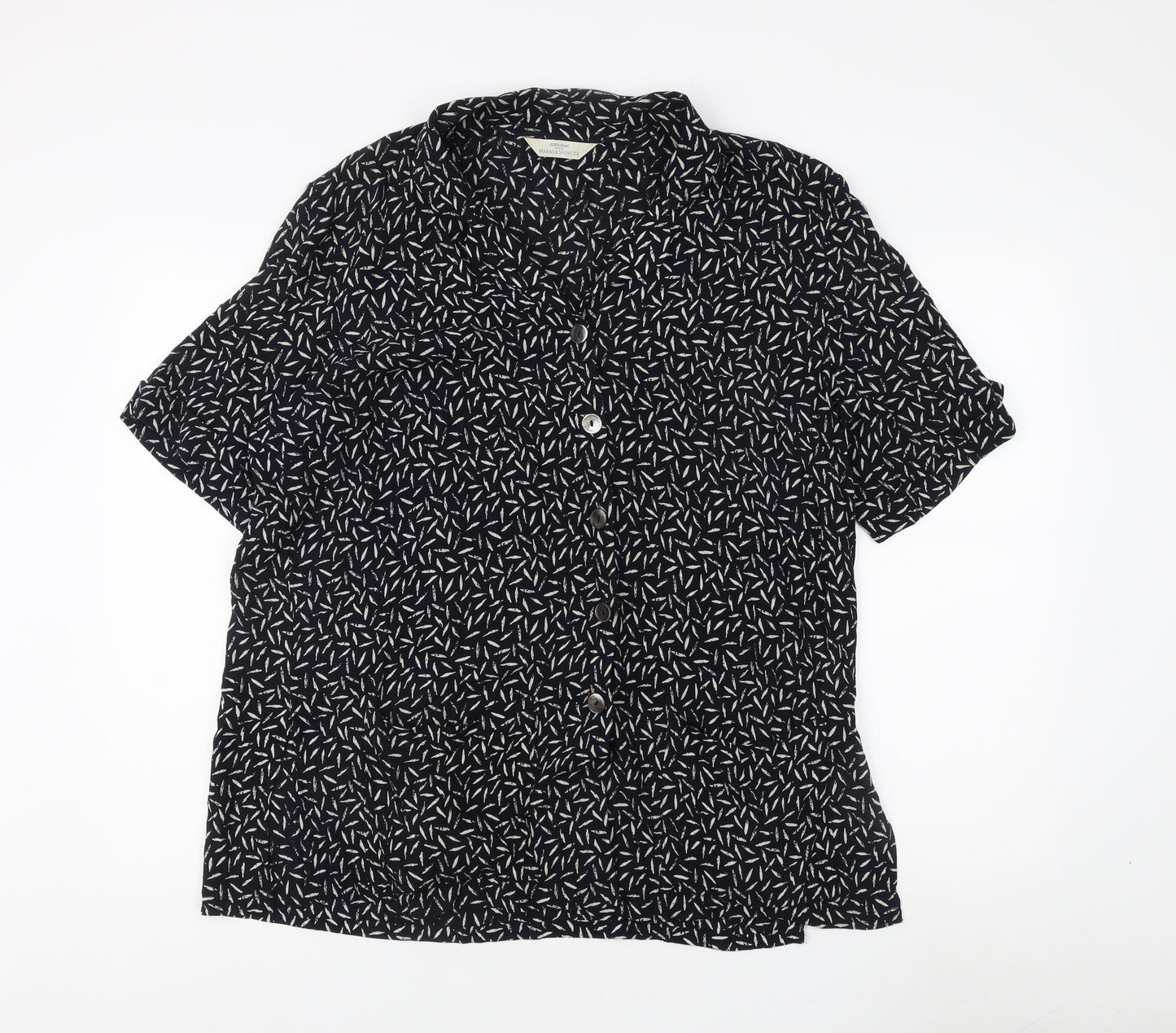 Marks and Spencer Women's Blue Geometric Button-Up Shirt