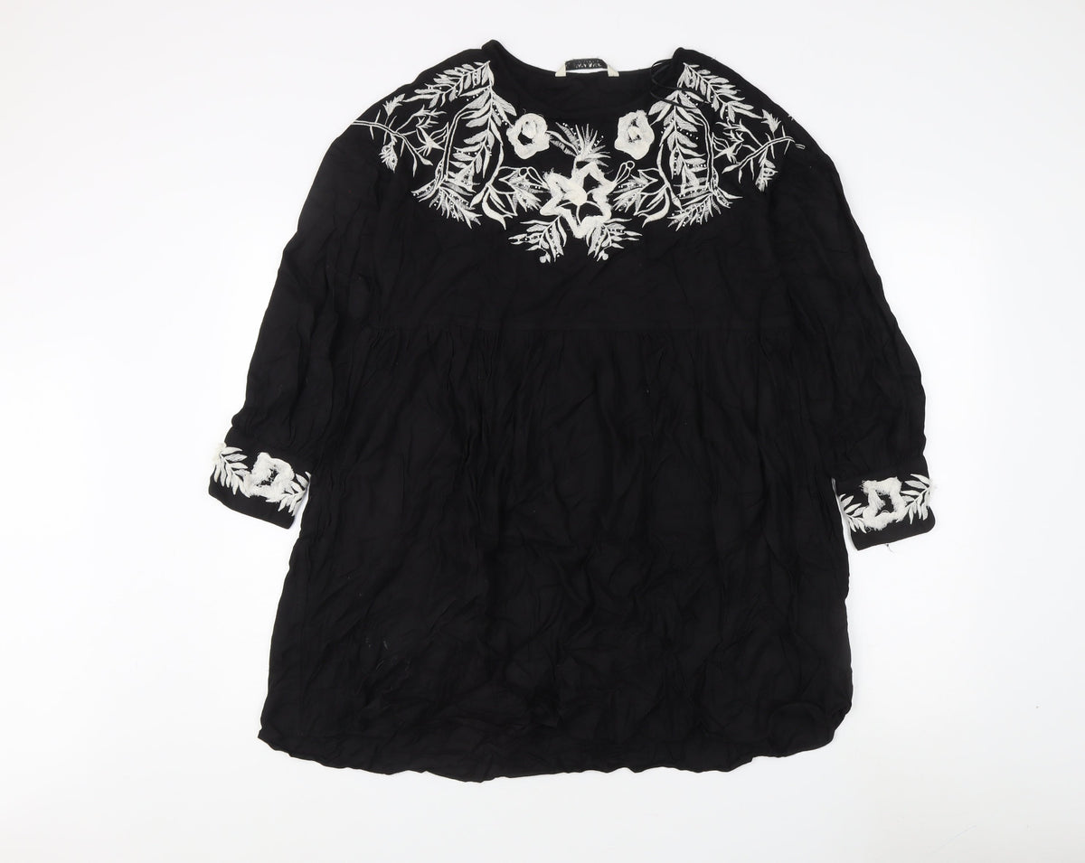 Zara Women Black Embroidered Dress M