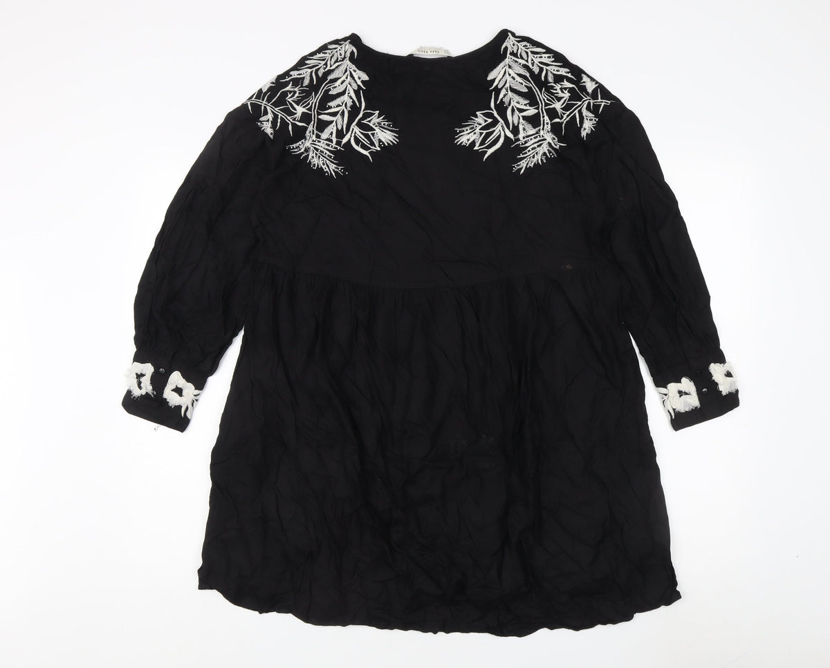 Zara Women Black Embroidered Dress M