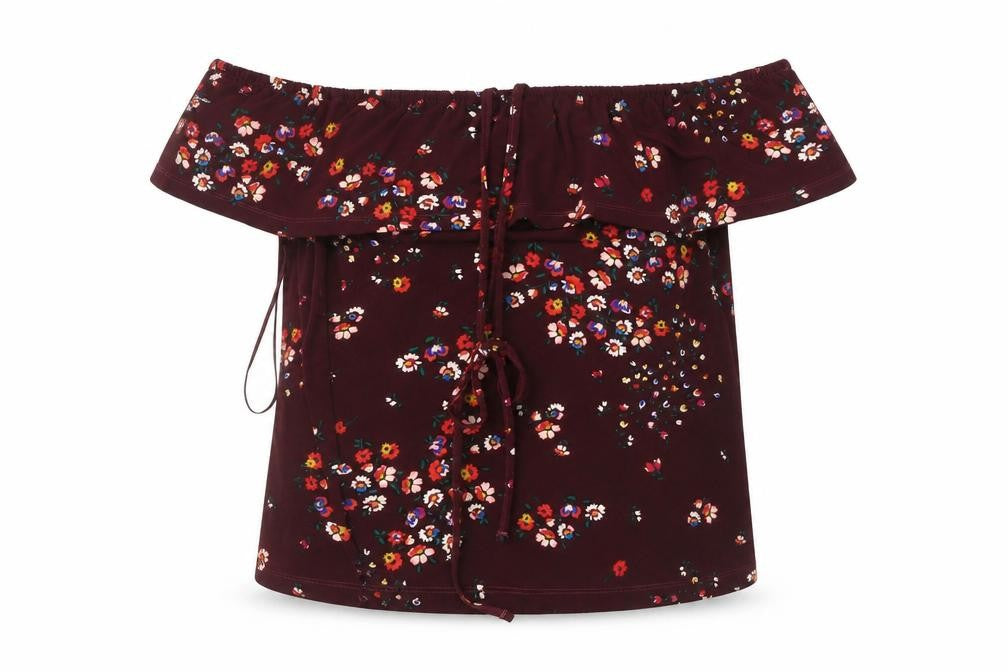 Oasis Women's Red Floral Off-Shoulder Blouse, L